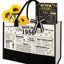 YeohJoy 70th Birthday Gifts for Women Canvas Tote Bag, Unique 70 Years Old Birthday Gifts for Aunt Mom Wife Friends Sister Her, EST.1956 Handbag & Makeup Bag & Back in 1956 Poster