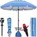 HOMEDEMO 8FT Large Beach Umbrella with Weight Bag & Sand Anchor, Outdoor Umbrellas with Adjustable Aluminum Pole and Table, Heavy Duty Windproof & UPF 50+