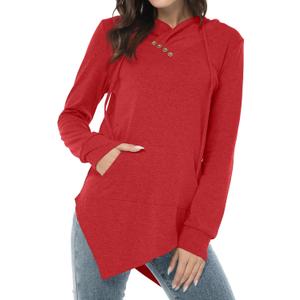 AYIFU Womens Long Sleeve Tunic Hoodies Irregular Hem Hoody Casual Solid Tops with Pocket (Medium, Red)