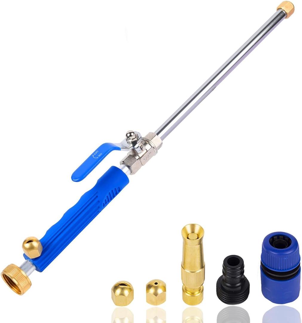 High Pressure Jet Nozzle Power Washer Wand for Garden Hose, Hydro Jet High Pressure Washer Tools with 3 Different Nozzles and Hose Quick Connectors for Patio Car Pet Window Glass Blue