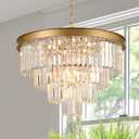 Modern Crystal Chandeliers Gold 24 Round Chandelier for Dining Room 12 Light Ceiling Pendant Light Fixture Raindrop Luxury Gold Flush Mount Chandelier for Entryway Living Room