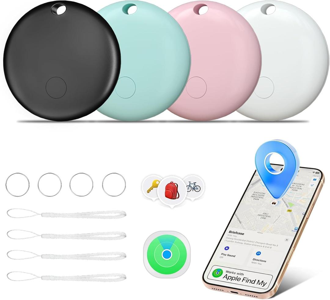 Tracker Tags, Item Finder Work with Apple Find My (iOS Only), Waterproof Smart Tag, Key Finder for Luggage, Keys, Wallet, Bike, Bags (Multi-Color, 4 Pack)