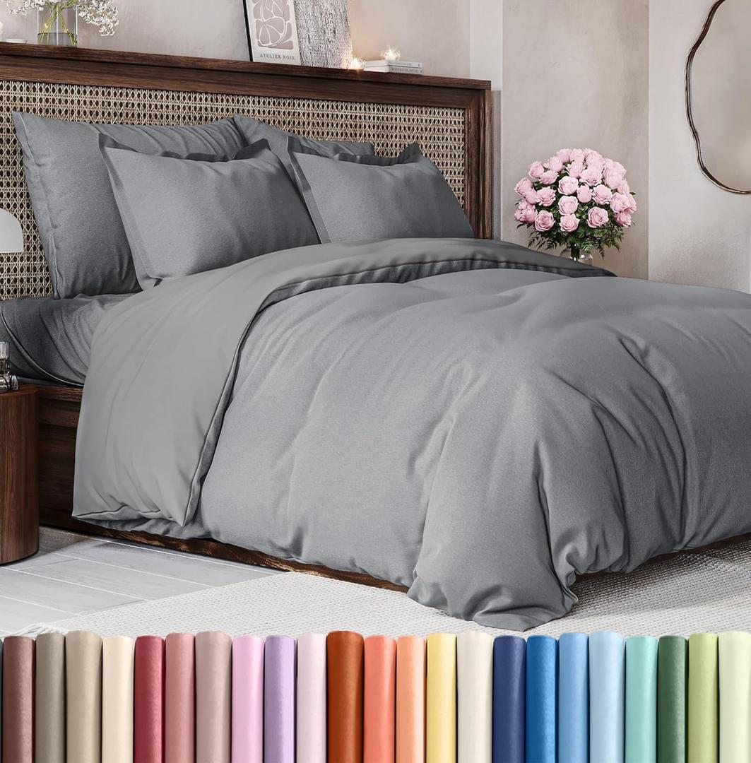 CGK Unlimited Duvet Cover Full Size Set - Extra Soft Full Size Duvet Cover 80 x 90 with 2 Pillow Shams - Hotel Quality w/Zipper Closures & Ties - Bedding and Bed Linens Set (Heathered Grey) (07 - Heathered Grey - (No Comforter))