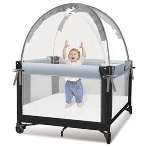 Crib Tent - Crib Net to Keep Baby in, Stop Baby from Climbing Out of Crib, Pop Up Crib Tent with Durable Breathable Net Double Zipper Strong Rods Installation Convenience (Small, Gray)