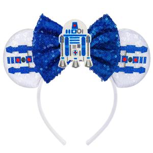 LYLIN Mouse Ears Headbands, Princess Mouse Ears with Sequin Bow for Women Girls Adults, Sparkle Hair Accessories for Birthday Parties Cosplay Accessories Party Decorations(Blue Space Ship)