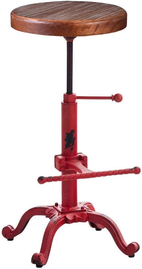 Topower Industrial Retro Vintage Farm Wooden Tractor Stool Kitchen Swivel Height Adjustable bar Stool (Antique Red)