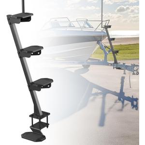 Heavy Duty Boat Trailer Steps, 500lbs Load Capacity Non-Slip Boat Ladder with Long Handrail, Universal Fit with 3 Mounting Angle Options, Anti-Rust and Anti-Corrosion for Deep V Bass Boats(4 Step)