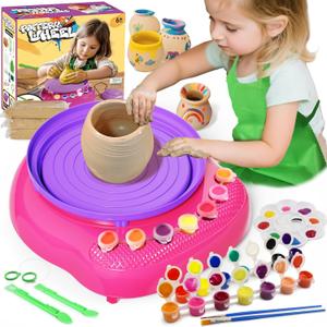 Vinkp Pottery Wheel for Kids - Complete Pottery Painting Kit Arts and Crafts for Kids Ages 8-12 with Air Dry Clay Art Supplies for Girls Boys Toys Birthday Christmas Gifts for 6 7 8 9 10 11 12 - Pink