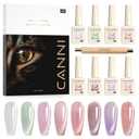 CANNI 8 Pcs 9 ML Cat Eye Gel Nail Polish Set, Pink Green Purple Silver Glitter Rainbow Holographic Cat Eye Gel Polish Kit with Magnet Shimmer Colors Nail Art Manicure Salon DIY Gifts