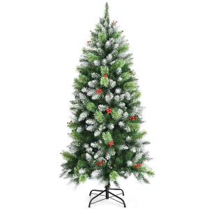 5ft Unlit Snowy Hinged Pencil Artificial Christmas Tree w/Red Berries 5ft Unlit Snowy Hinged Pencil Artificial Christmas Tree w/Red Berries