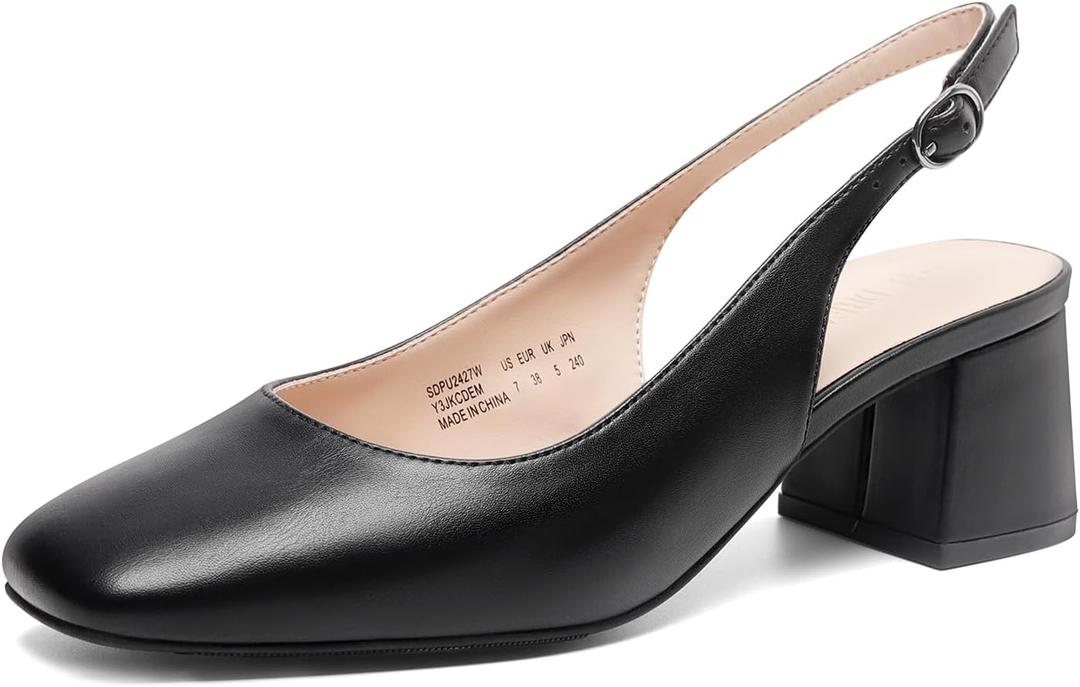 DREAM PAIRS Women's Low Chunky Heels Slingback Square Toe Block Dress Shoes Closed Toe Comfortable Wedding Work Pumps (8.5, Black)