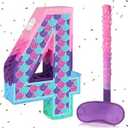 Mermaid Number 4 Pinata Digital Birthday Party Colorful Paper Flaver Anniversary Celebration Girl Children's Ocean Mermaid Theme Carnival Event Decoration (Number 4)