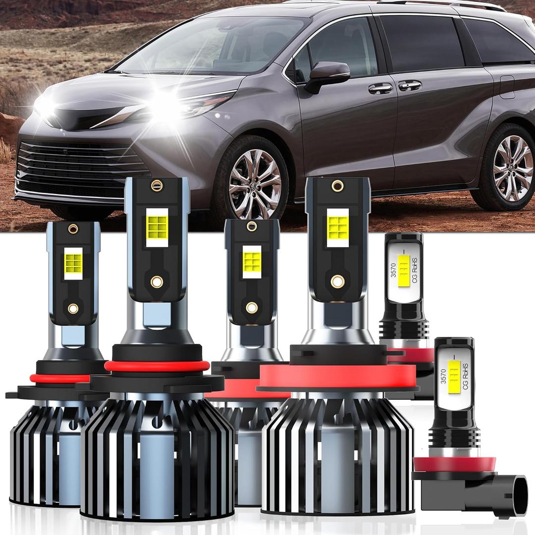 Lights Fit For Toyota Sienna 2011-2020, 9005 High Beam H11 Low Beam H11 Fog Light Bulbs, High Power 6500K White Light, Pack of 6