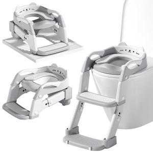 Potty Training Seat with Step Stool Ladder for Toddler, 3-IN-1 Convertible Potty Toilet, Upgrade Training Ladder for Boys & Girls, Includes Removable Urinal & Soft Cushion - Grey
