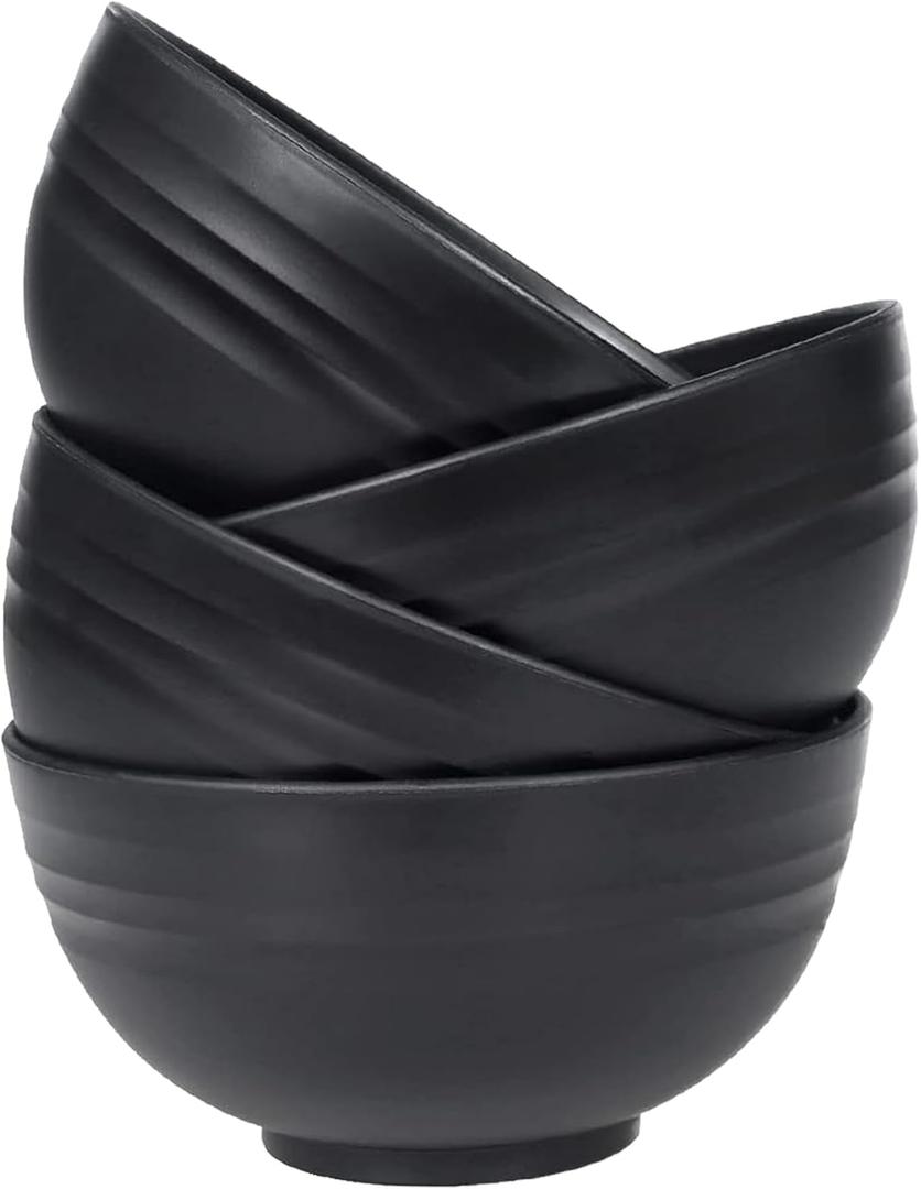 Unbreakable Wheat Straw Cereal Bowls Set of 4, 24 OZ Microwave and Dishwasher Safe Lightweight Soup and Salad Bowl Sets, Reusable Dessert Bowls for Rice, Pasta, Snack, Fruit, BPA Free (Black)
