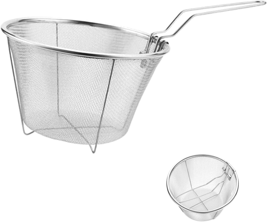 7 Inch Stainless Steel Fryer Basket | Replacement Accessory Round Wire Deep Fryer Basket with Foldable Handle - Durable & Easy Cleaning Frying Tool for Restaurants, Home Kitchens