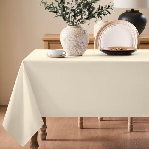 Maymiss Faux Linen Tablecloths for Rectangle Tables, Burlap Textured Table Cloths Washable Farmhouse Table Cover Water Resistant for Dining, Wedding, Outdoor(Beige, 52"×70")