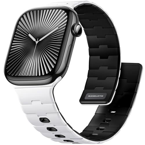Bandletic Magnetic Bands Compatible with Apple Watch Band 44mm 45mm 46mm 49mm 42mm(Series 3) for Women Men, Silicone Magnet Sport Strap for iWatch Series 11 10 9 8 7 6 5 4 Ultra SE 3 2 1, White/Black