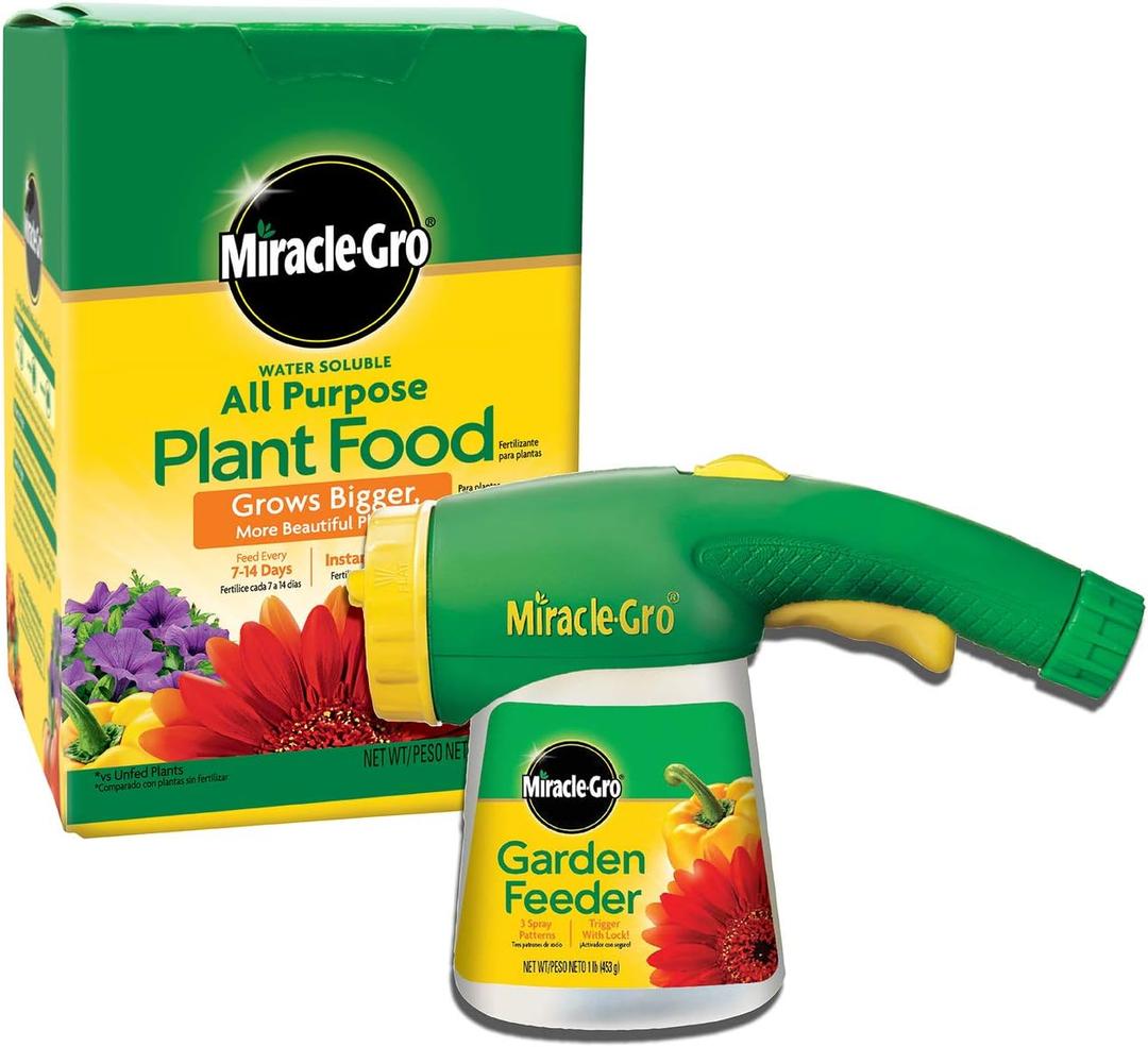 Miracle-Gro Water Soluble All Purpose Plant Food and Garden Feeder Bundle - Use on Flowers, Vegetables, Trees, and Shrubs, Plant Fertilizer Plus Hose-end Feeder for Outdoors