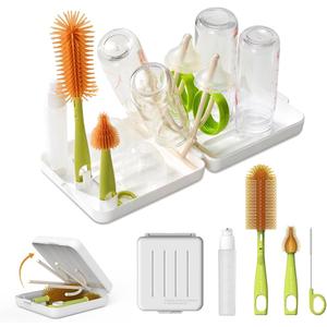 Travel Bottle Brush with Portable Bottle Drying Rack, Baby Bottle Brush for Baby Travel Essential, White