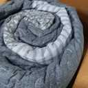 Litanika Super King Quilt, 3 Pcs Blue and Linen Stripe Bedding Set