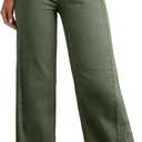 Sidefeel Women's Wide Leg Jeans High Waisted Stretchy Raw Hem Denim Pants Size 12 Green