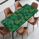 Rectangle Table Cloth with Elastic Edge Waterproof Stain-Resistant Wipeable Fitted Table Cover Fits 6 Foot Tables for Dining, Camping, Outdoor, 72" x 30" (Palm Leaf)
