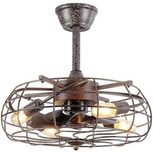 Asyko 20'' Caged Ceiling Fans with Lights, Farmhouse Bladeless Ceiling Fan with Remote Control, Rustic Vintage Industrial Ceiling Fan Light Kit for Indoor/Outdoor, Rust Color