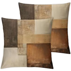 Decorative Throw Pillow Covers, Modern Abstract Brown Geometric Pattern, Set of 218x18 Pillows Linen Pillowcase, Modern Decorative Square Pillowcases for Sofa Couch Bedroom Living Room Car