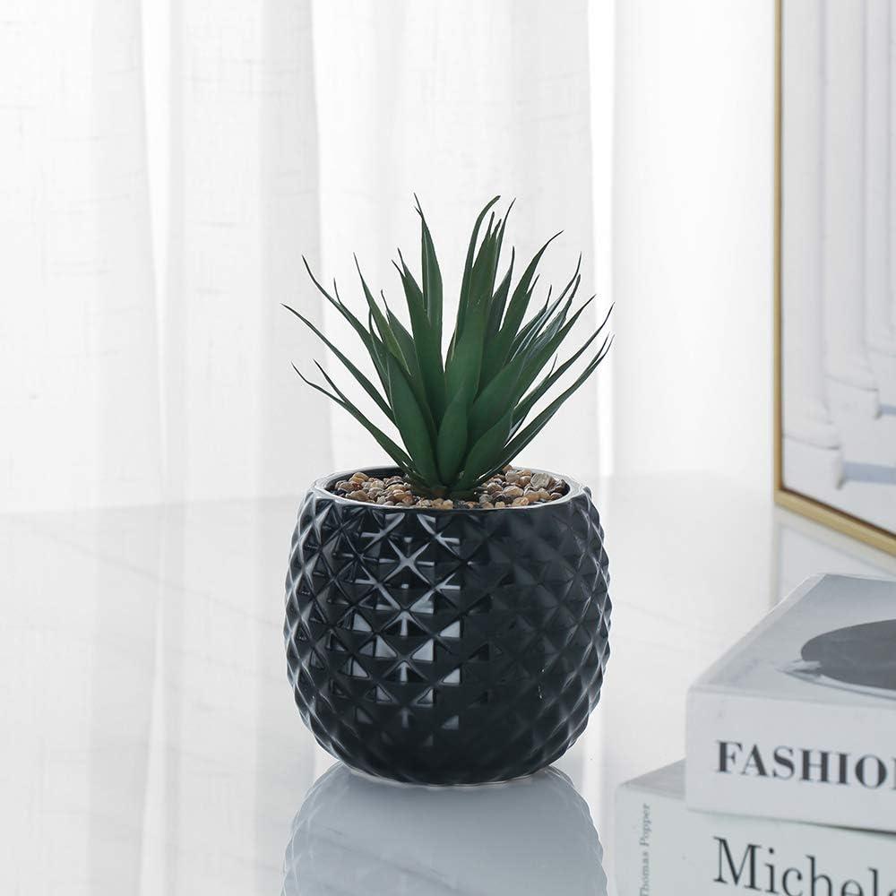 HZYUN Ceramic Flower Pot Artificial Flower Decoration Pineapple Potted Fake Succulent Plants Pot Fake Plant for Office Desktop (Black)