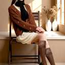 Fourluoo 4 Pairs Women's Lace Socks Calf Stocking with Lace Trim Long Knee High Stockings Lolita Boot Socks (Black, L)
