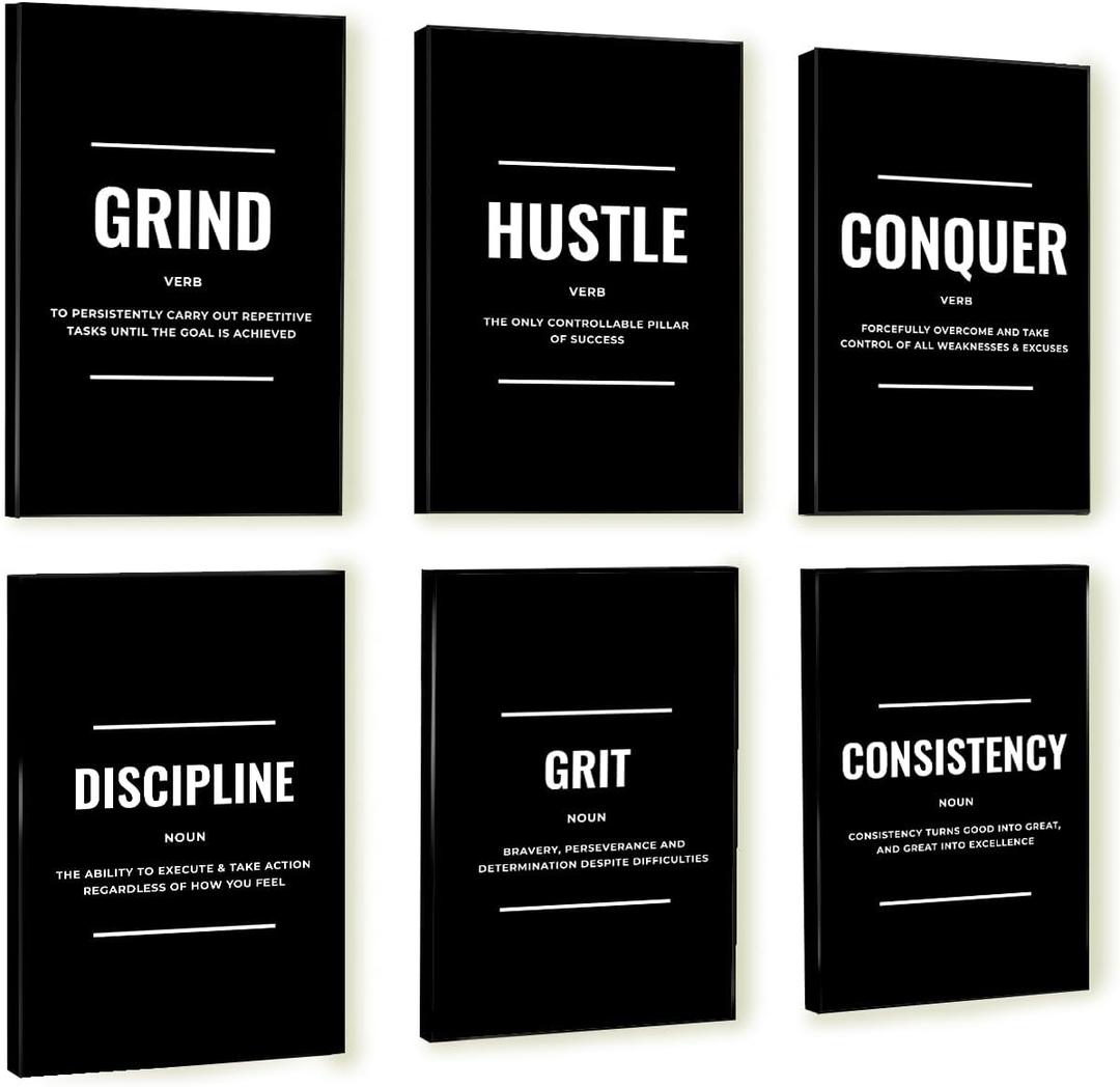 Throwback Traits Motivational Wall Art  Set of 6 Canvas Prints with Inspirational Quotes, Eco-Friendly & Framed, Gallery-Wrapped Posters for Living Room, Bedroom & Office Dcor, Ready to Hang