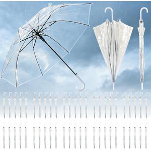 20/50 Pack Clear Wedding Umbrellas Bulk, Windproof POE Transparent Dome Umbrellas with J Hook Handle, Semi-Automatic Open Umbrella for Wedding, Bridal Photos & & Outdoor Activities