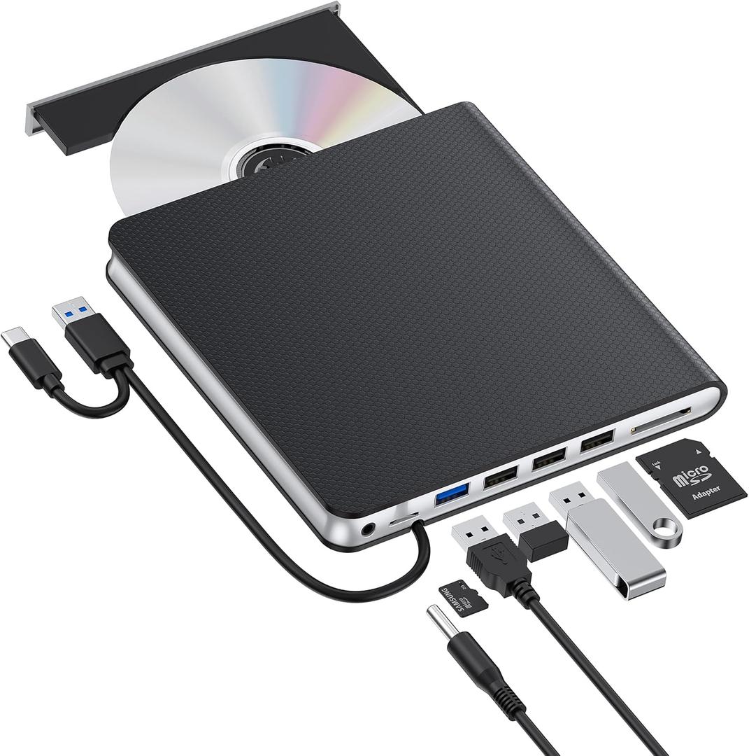 External CD DVD Drive for Laptop USB 3.0 USB C CD Burner External DVD Drive Portable CD ROM Burner Reader Writer Drive External DVD Player for Laptop Desktop PC Windows 11/10/8/7 MacBook Mac OS Linux