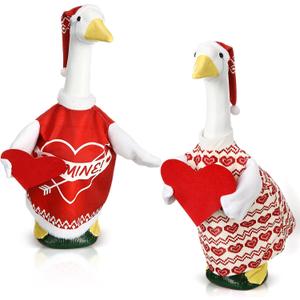Valentine's Day Porch Goose Outfit Cute Dress Clothes Costume for 23" Gooses Statue Decoration Garden Lawn Outdoor(2 Set, Red Heart)