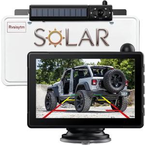 1080P Solar Wireless Backup Camera with 5in Monitor, 5000mAh Rechargeable Battery and Solar Panel, IP69K Waterproof, IR Night Vision, Support 2 Cameras, for Car, RV, Trailer, Camper (0092)