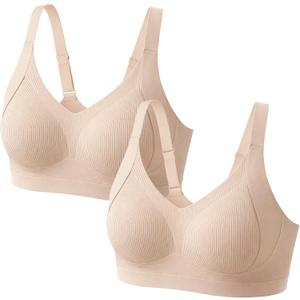Ga0amm Women's Undergarment Bras Featuring a Wire-Free and Seamless Design, offering Substantial Support(2 Pack) (US, Cup Band, Large, B, D, Praline)