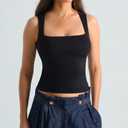 HOYAYO Women's Square Neck Sleeveless Double-Layer Tank Tops Y2K Basics Outfit Tee T Shirts Black S