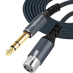 Twozoh XLR Female to 1/4 TRS Cable 15FT, Braided 6.35mm Stereo Jack Balanced to 3pin XLR Microphone Cable