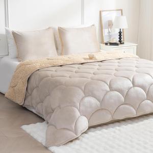 Sherpa Comforter Set Queen Size 80 * 80", All Season Soft Warm Fleece Spring Fall Blanket Filled with Lightweight Microfiber, Winter College Dorm Bedding Sets with 2 Pillow Sham