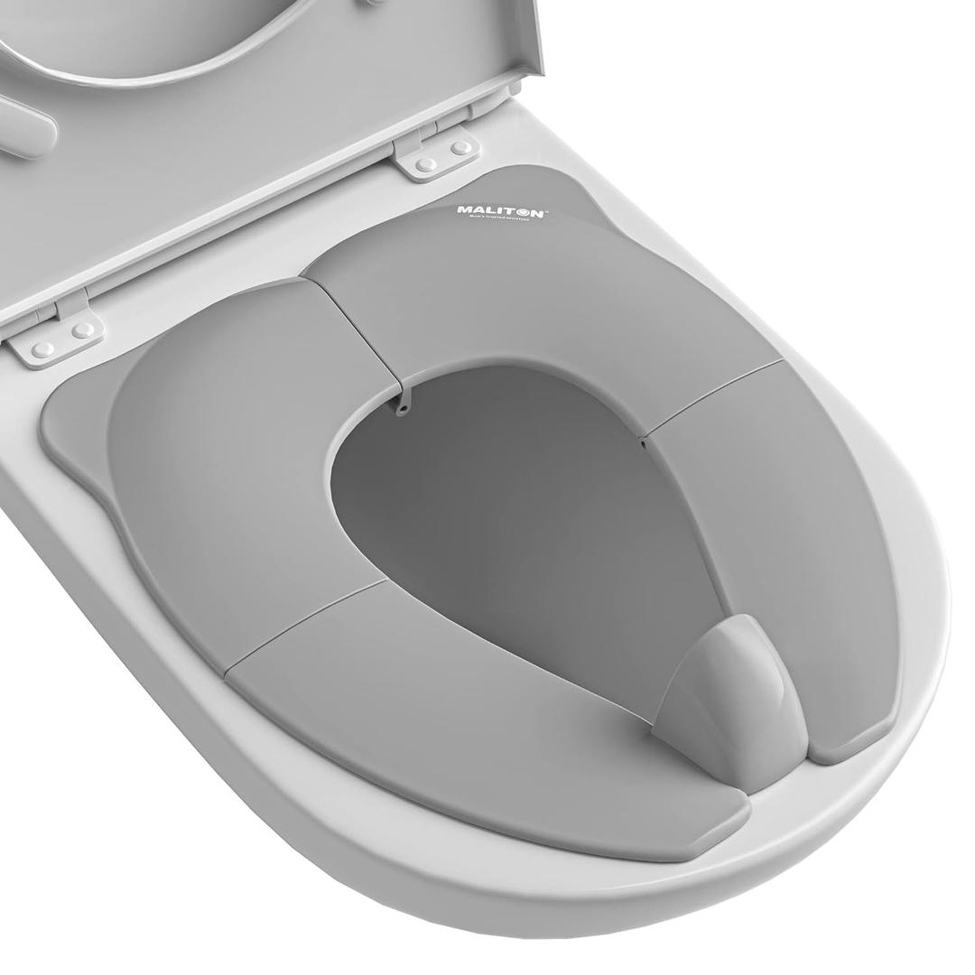 Travel Potty Seat for Toddler & Kid, Maliton Portable Potty Seat with Storage Bag, Foldable Potty for Toddler Travel, Non-Slip Potty Training Toilet Seat Cover with Splash Guard (Grey) (Gray)