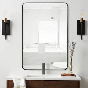 24x36 Inch Black Bathroom Wall Mirror, Modern Rectangle Mirrors with Tempered Glass for Bedroom Living Room or Entryway Horizontal/Vertical Hanging (36"L x 24"W, Black)