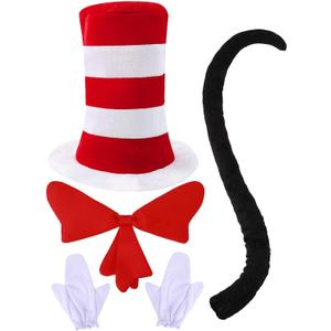 Funny World 4 Pcs Red White Striped Stovepipe Hat Costume Accessories Set for Adult