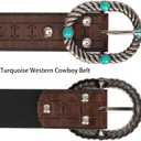 Vintage Western-Cowboy-Belt for Women Men - Carved Buckle PU Leather Waist Belts (for Waist 28"-39") (Brown)