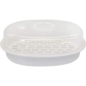 1-Tier Microwave Steamer Heating Steamer for Home Kitchen White (Oval)