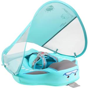 Mambobaby Baby Pool Float with Removable Sun Canopy - Non Inflatable Infant Swim Float with Anti-Flip Tail Design, Waterproof & Skin-Friendly Baby Float for Swimming (3-24 Months)