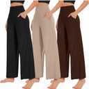 NEW YOUNG 3 Pack Women's Wide Leg Pants with Pockets High Waist Loose Sweatpants Casual Lounge Yoga Workout Palazzo, Small