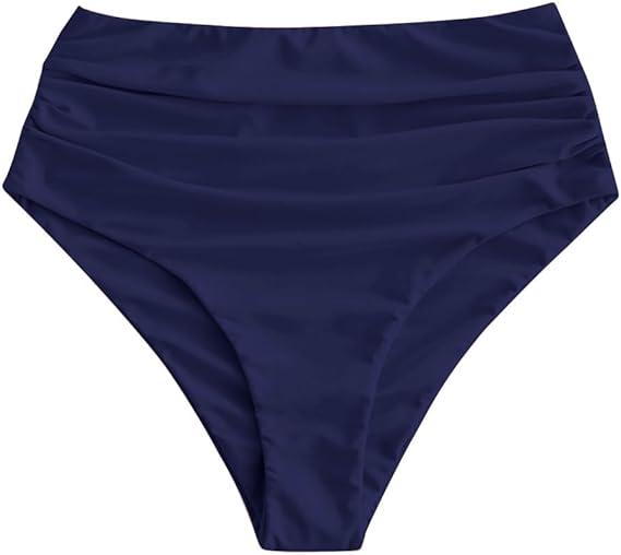 ZAFUL Women High Waisted Bikini Bottoms Ruched Swimsuit Bottom Tummy Control Bathing Suit Bottoms (Medium)