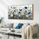 KZKU Floral Canvas Wall Art Blue and White Wildflowers Rustic Modern Farmhouse & Country Decor for Living Room Bedroom Kitchen 20x40inch