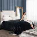 Cozy Bliss Faux Fur Throw Blanket for Couch, Fuzzy Soft Plush Thick Bubble Blanket for Sofa Bedroom Living Room, 90 * 90 Inches Black